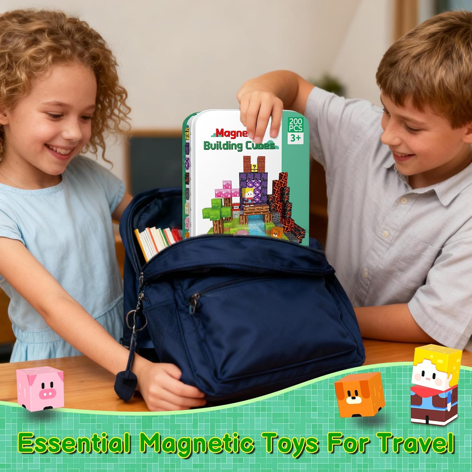 Magnetic Blocks Travel Magnetic Building Blocks Cubes - 200 PCS Tin Box Magnet Toys Set STEM Educational for Kids Ages 3 4 5 6 7 8 9 10 11 12 Year Old Boys Girls Gifts Birthday Christmas