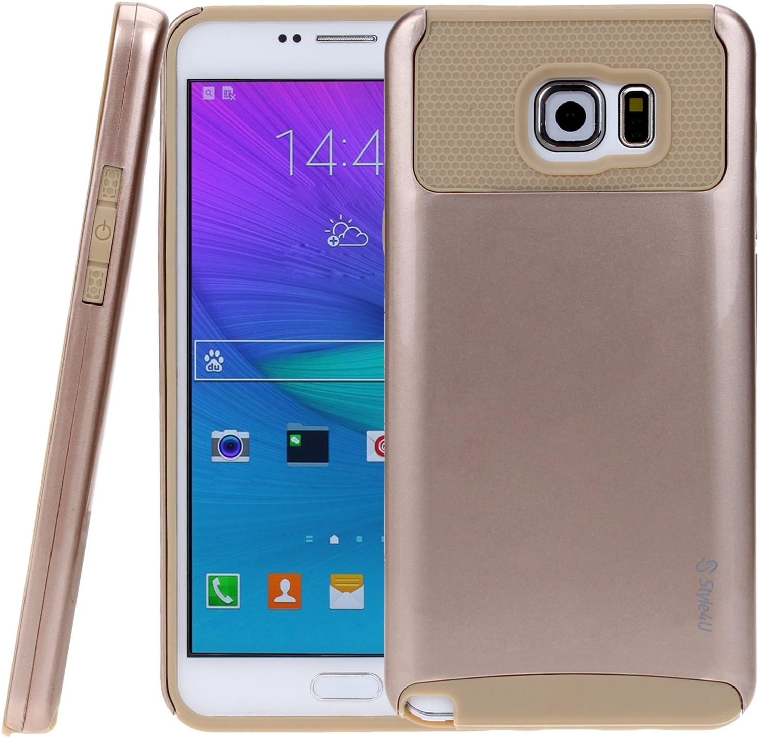 Style4U Galaxy Note 5 Case, Slim Fit Hybrid Armor Case for Samsung Galaxy Note 5 with 1 Stylus [Gold/Gold]