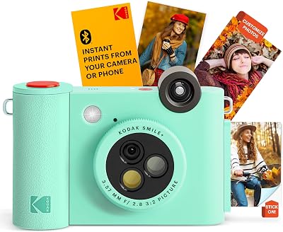 Kodak Smile+ 2-in-1 Digital Instant Camera with Effect-Changing Lens, 2x3โ Sticky-Backed Photo Prints, and Zink Printing Technology, Compatible with iOS and Android Devices - Green
