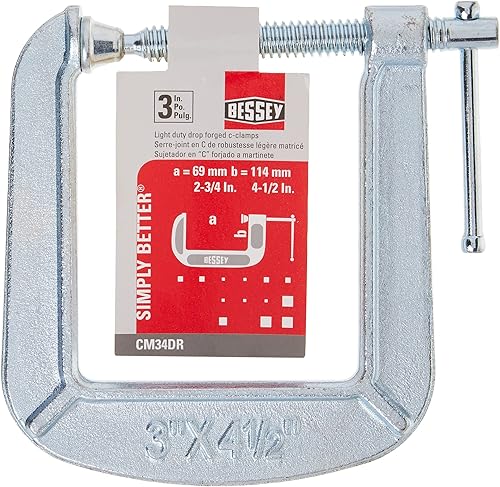 Miniatura 4 de BESSEY CM34DR - Abrazadera C forjada, Abrazadera C de alcance profundo de 3 pulgadas x 4-1/2 pulgadas (paquete de 2)