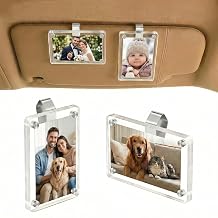 Personalized Car Picture Holder for Visor,2Pcs Acrylic Magnetic Photo Clip Frame, 3.54 inch Clear Sun Visor Picture Frame, Car Accessories Interior for Men Women, Holds Family Pictures white