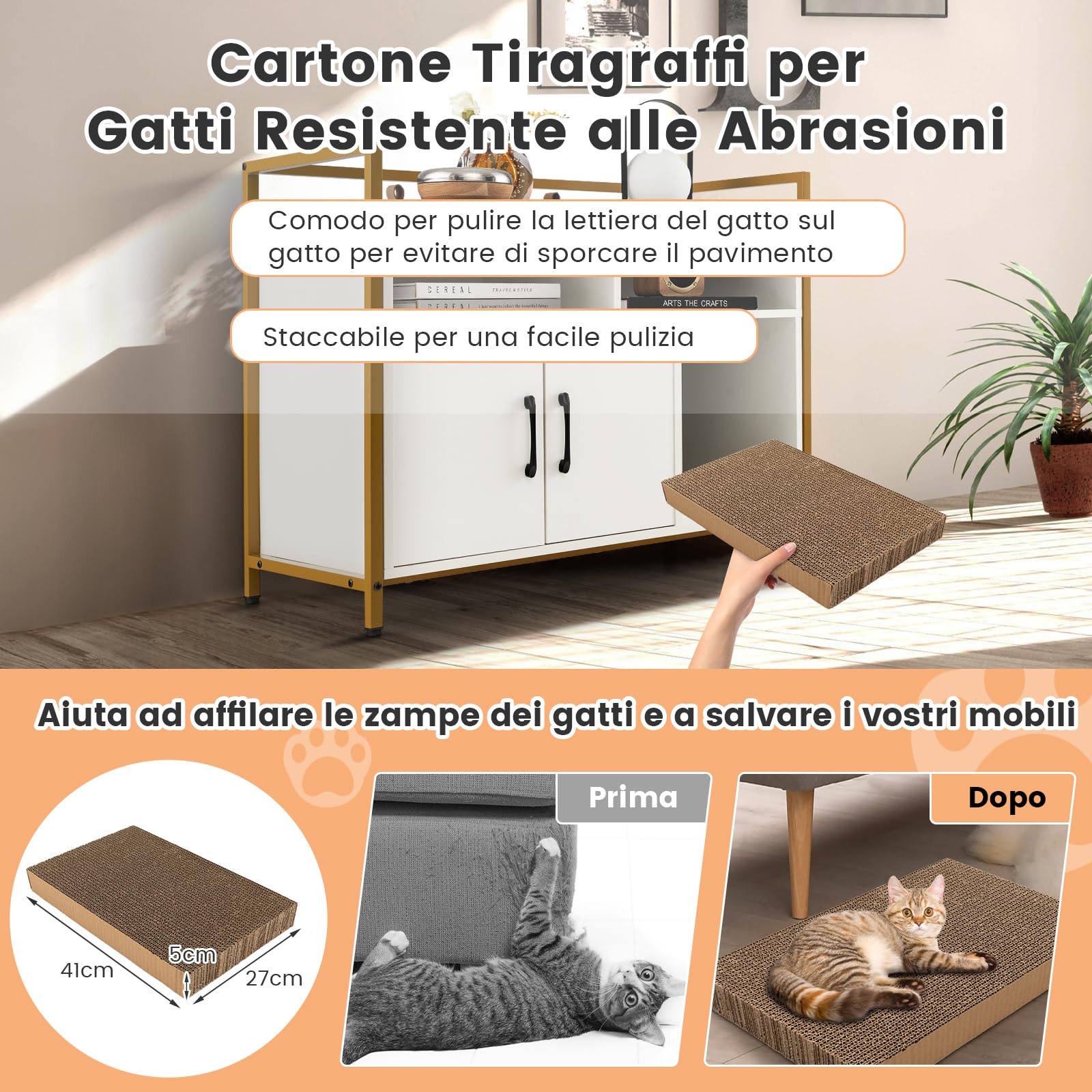 GYMAX Casetta per Gatto, Mobile Lettiera per Gatti, con Robusto Telaio in Metallo, Tiragraffi, Scaffali di Stoccaggio in Legno, Stile Industriale, 89 x 45 x 74,5 cm (Bianco)