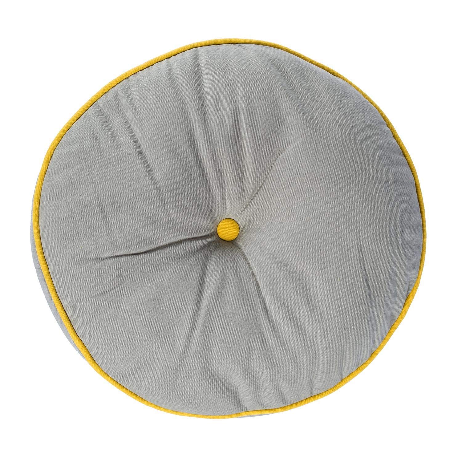 Homescapes Grey & Yellow Grey And Yellow Round Floor Cushion Large Decorative Circular Children’s & Garden Seat Pad, Pre-Filled 100% Cotton Indoor And Outdoor Cushion, 43Cm