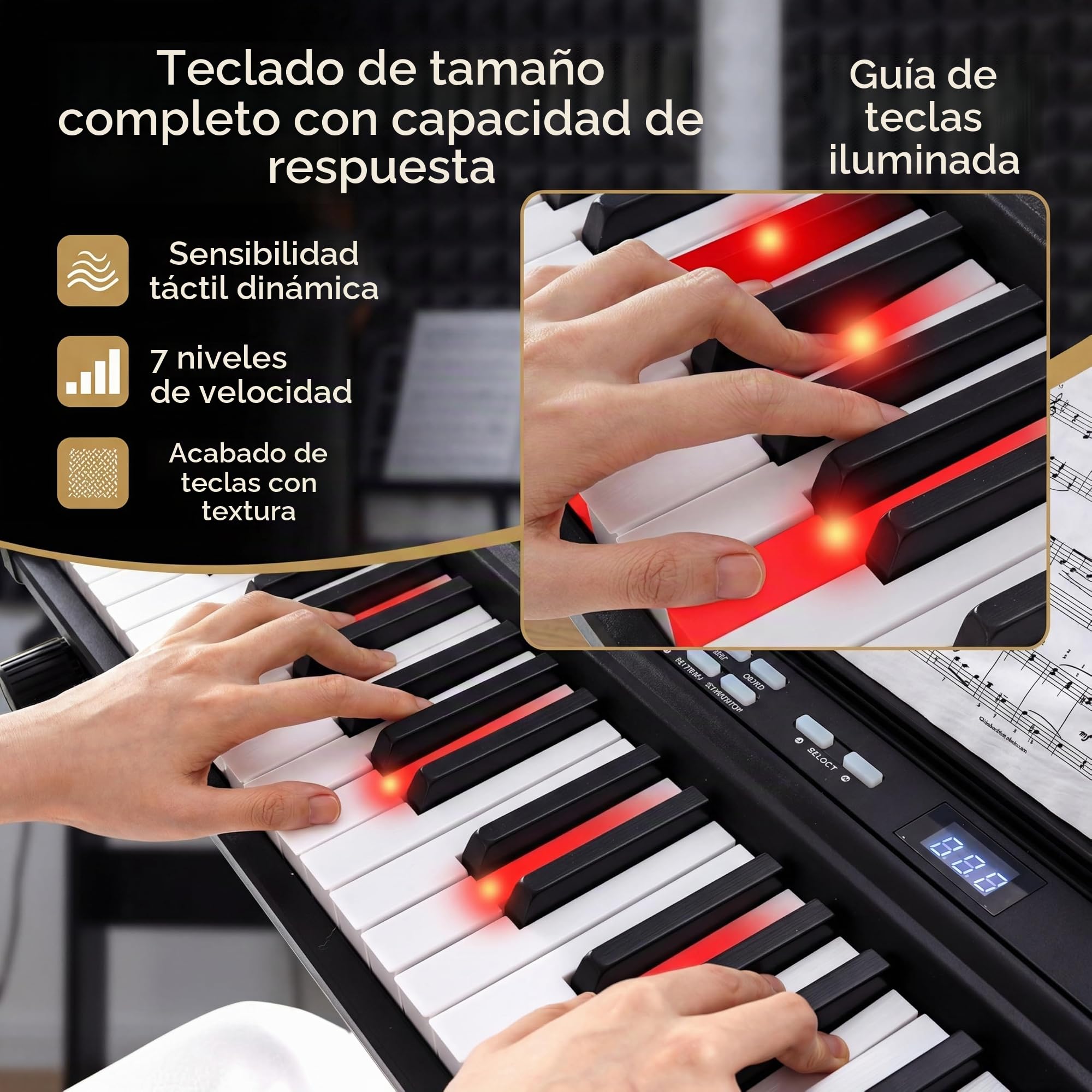 KOMFOTTEU Teclado de Piano de 88 Teclas, Piano Digital con Taburete, Soporte Ajustable, Auriculares, Teclado Electrónico con Teclas Iluminadas, Bolsa, para Principiantes, Adultos (Negro)