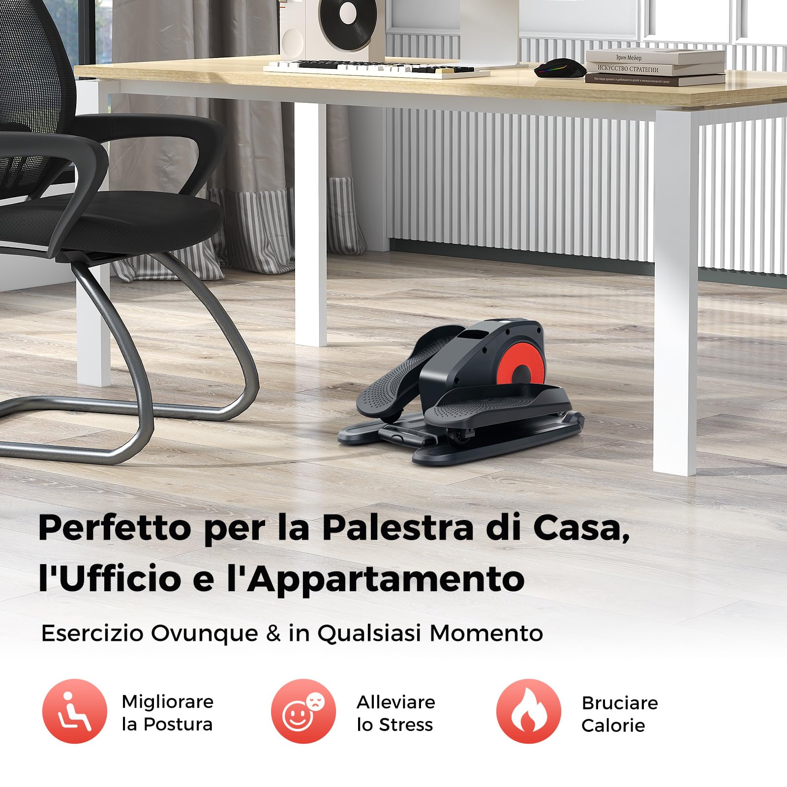 GYMAX Ellittica Macchina sotto Scrivania, Elettrica Pedaliera per Casa con Display e Telecomando, Bidirezionale, 3 Modalità Automatica, 5 Velocità, Trainer Ellittico Portatile per Anziani e Adulti