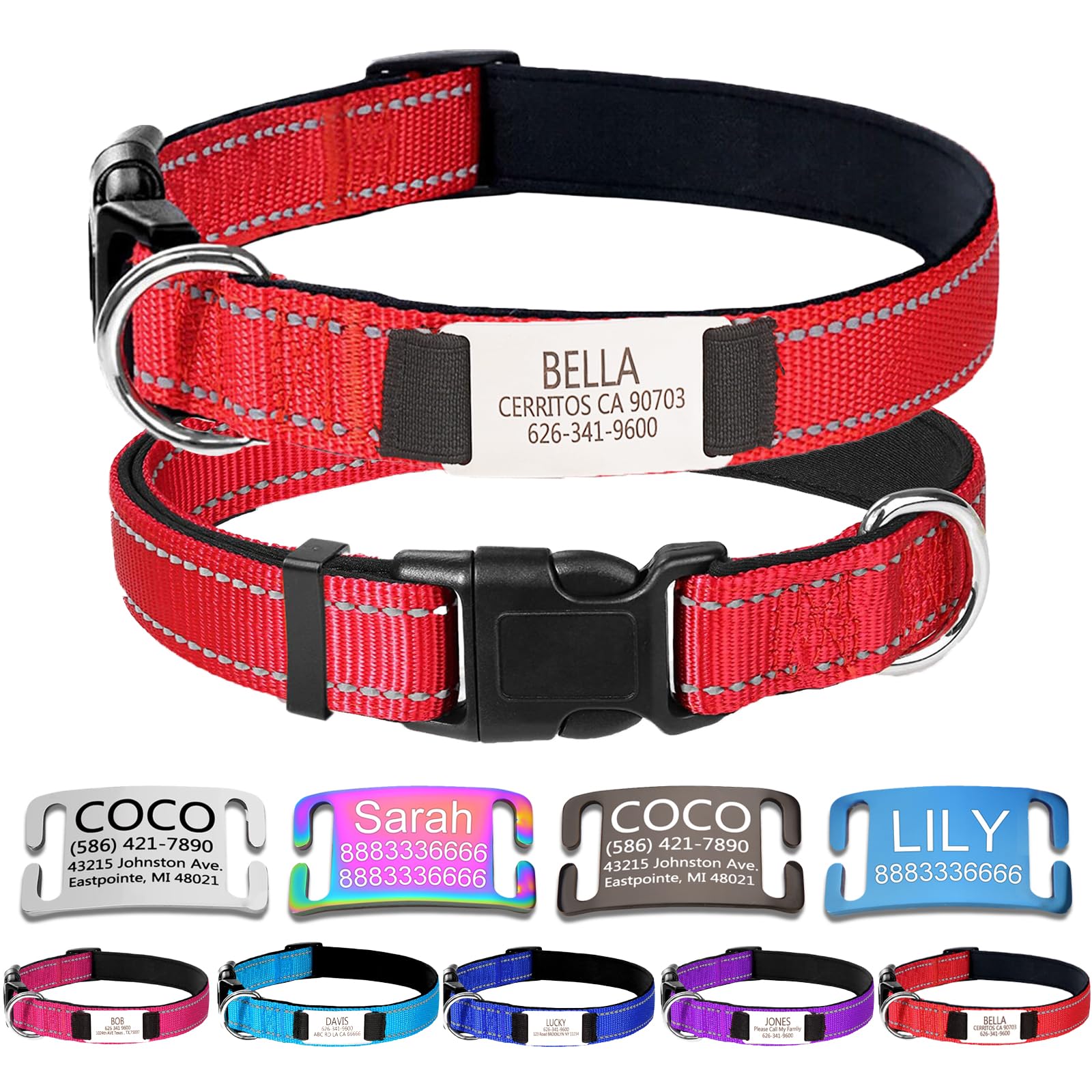 Personalized Pet Collars,Dog Collar with Engraved Name Plate ID Tags,Custom Reflective Adjustable Nylon Collar,Pet Collar for Small Medium Large Dogs,Christmas Pet Gift
