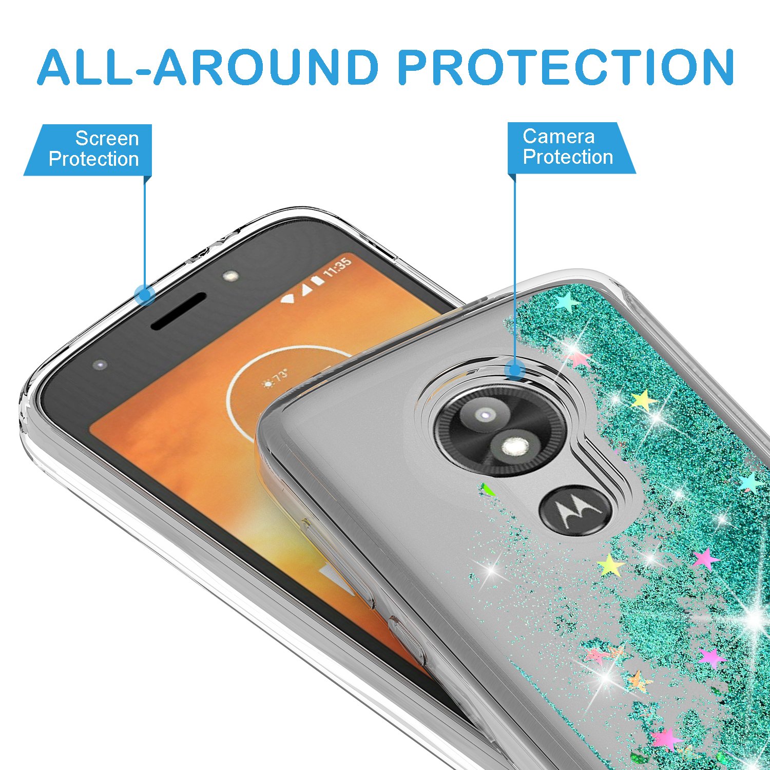 Custodia Per Motorola Moto E5 Cruise/XT1921 Con Glitter E Pellicola Inclusa – Trasparente/Viola