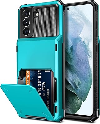 Vofolen for Galaxy S21 Wallet Case for Men Women 4-Card Flip Cover Credit Card Holder Slot Back Pocket Dual Layer Protective Hybrid Hard Shell Bumper Armor Case for Samsung S21 6.2 Light-Blue