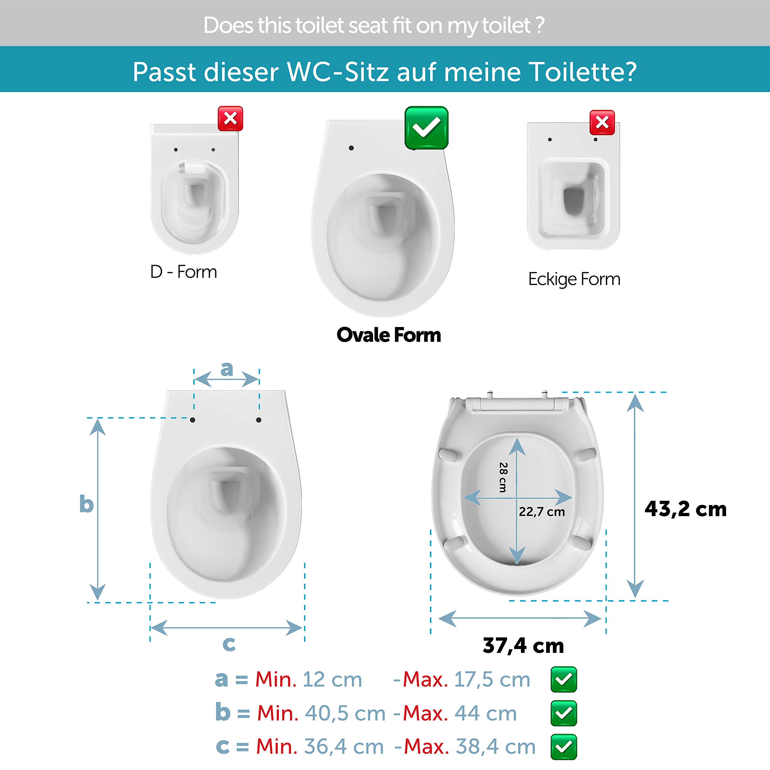 Aqua Bagno | Familien Toilettensitz, WC-Sitz mit Absenkautomatik, weiß