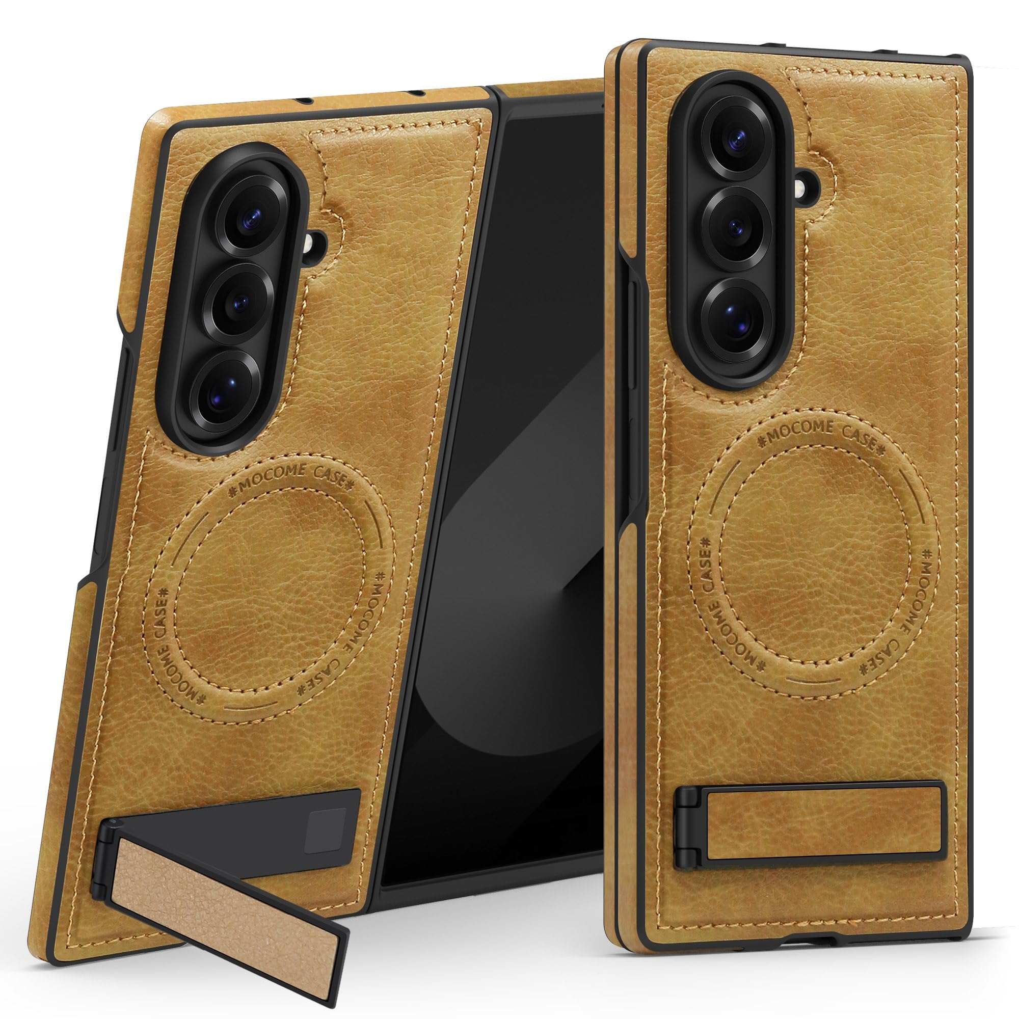 Ysnzaq Leather Case for Samsung Galaxy Z Fold 7, Heavy Duty Shockproof Protective, PU Phone Case with Magnetic Bracket for Samsung Z Fold 7 JD Brown