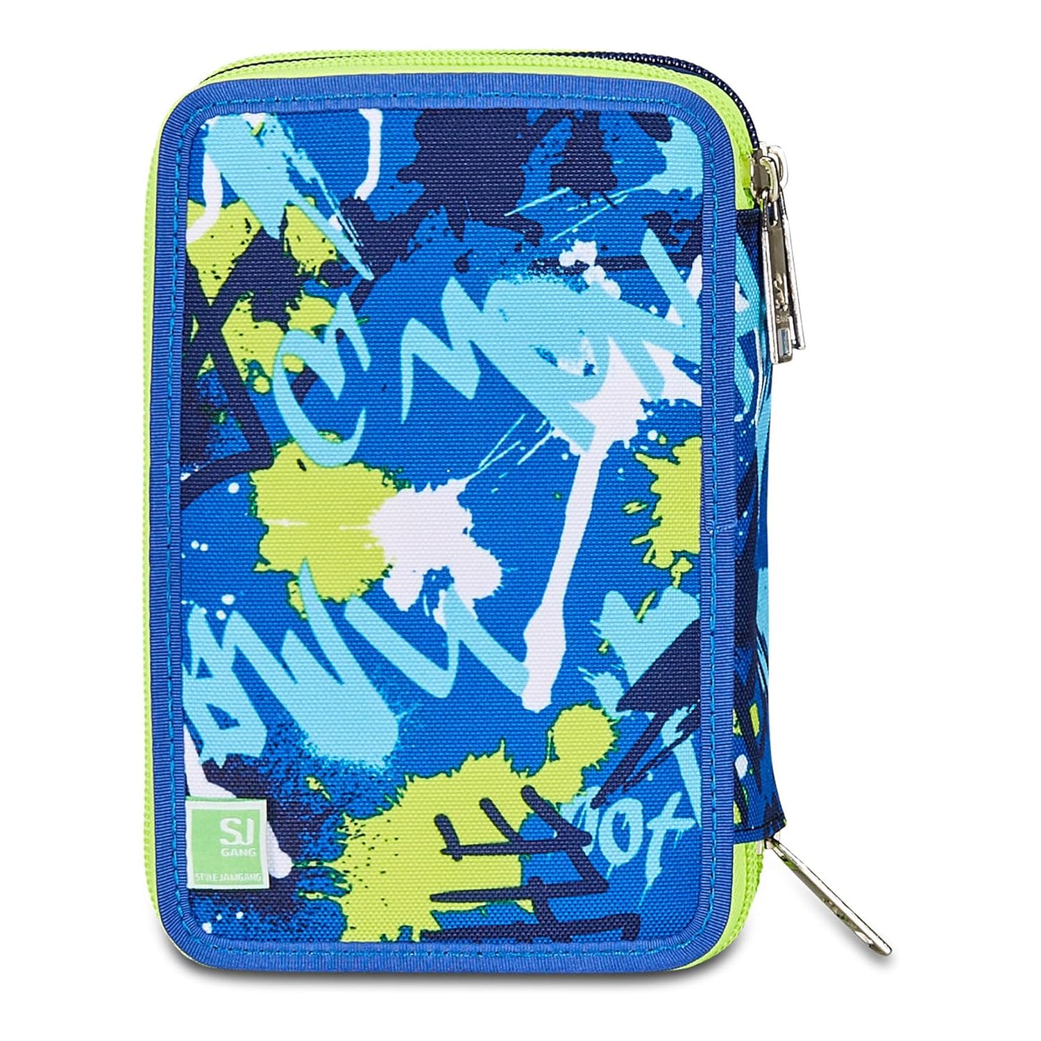 SJ GANG STYLE JAM GANG Astuccio Scuola 3 Zip, Blu, SharkStory, Portapenne Triplo Scomparto Completo Di Penne, Matite, Colori, Accessori Zaino, Elementari, Medie, Bambino