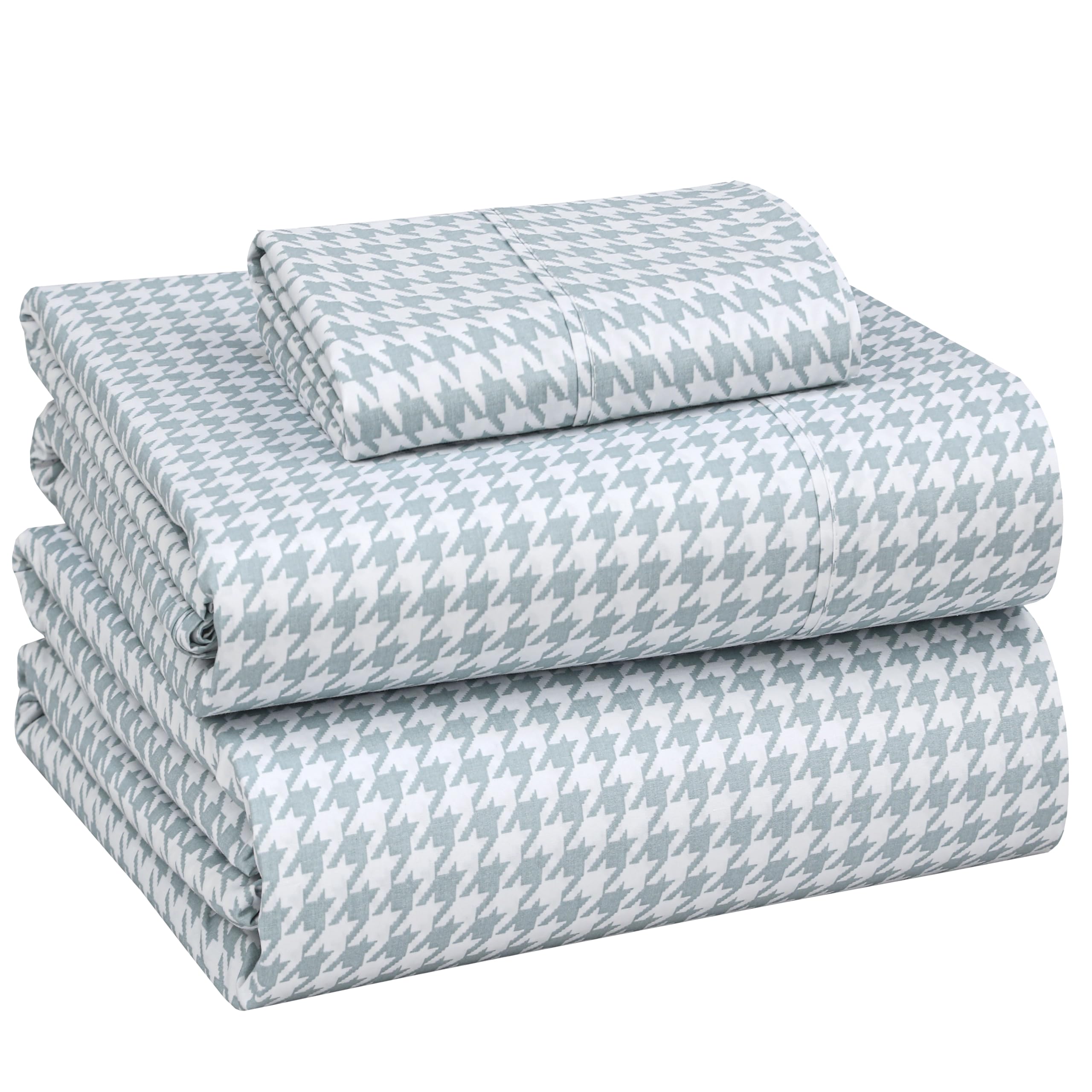 RUVANTI 100% Cotton Percale Sheets Twin Size – Crisp Cooling Bed Sheets for Hot Sleepers, Deep Pocket 16”, Soft Breathable & Durable Hotel-Style 3 Piece Set, Houndstooth