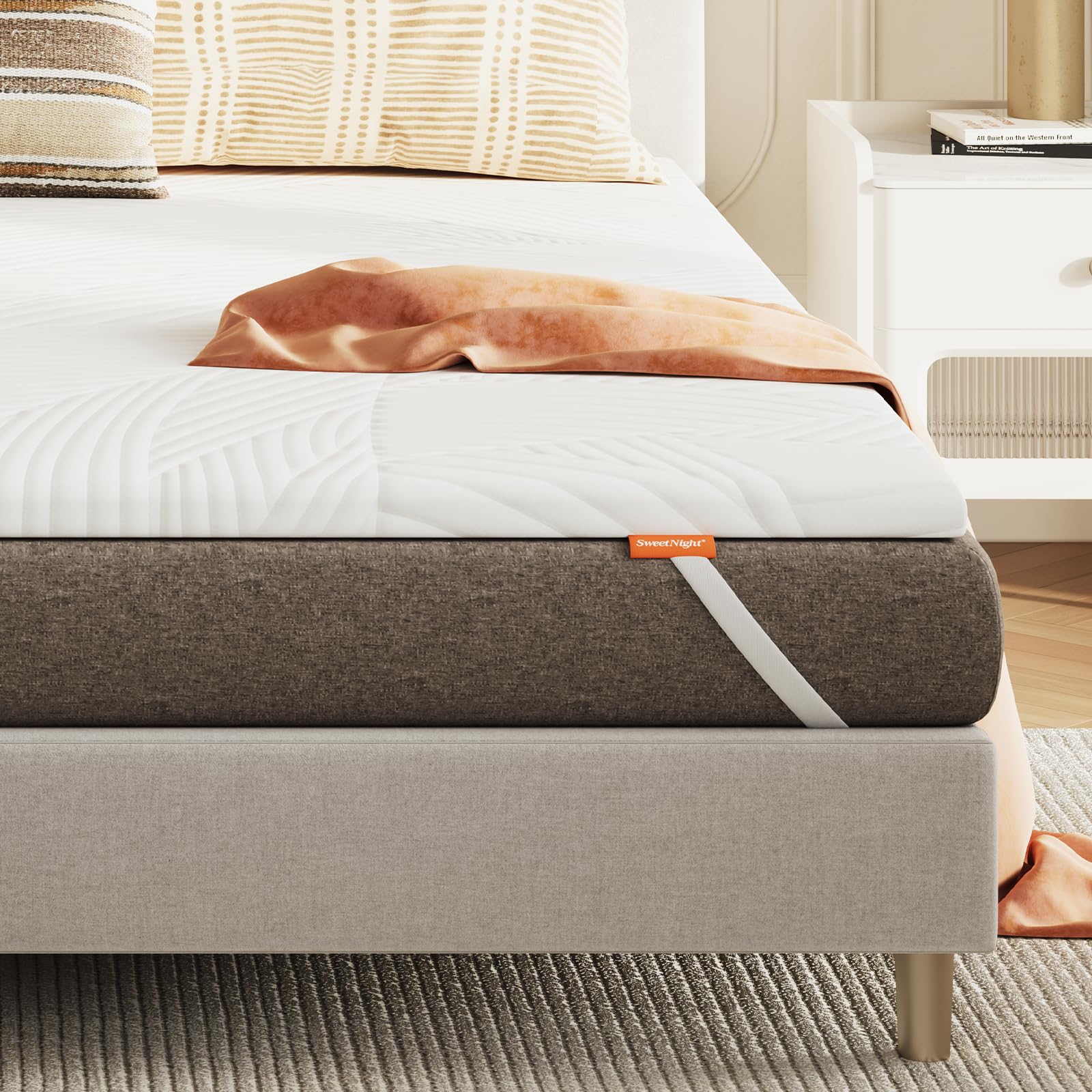 Sweetnight Surmatelas en Gel 160 x 190 x 5 cm, avec Housse Amovible et Lavable, Surmatelas en Mousse à mémoire de Forme 160 x 190 x 5 cm, avec Sangles élastiques, Blanc