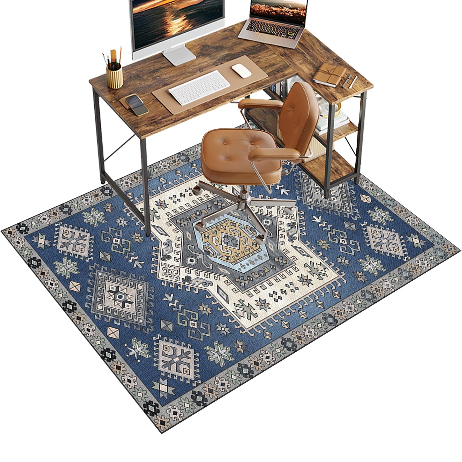 Chair Mat for Carpet Floor, 140 x 180 cm Office Chair Mat for Hardwood Floors, Multi-Purpose Carpet Protector for Home & Office, Desk Chair Mat for Rolling Chair, Anti-skidding Stop Noise Vintage Rug