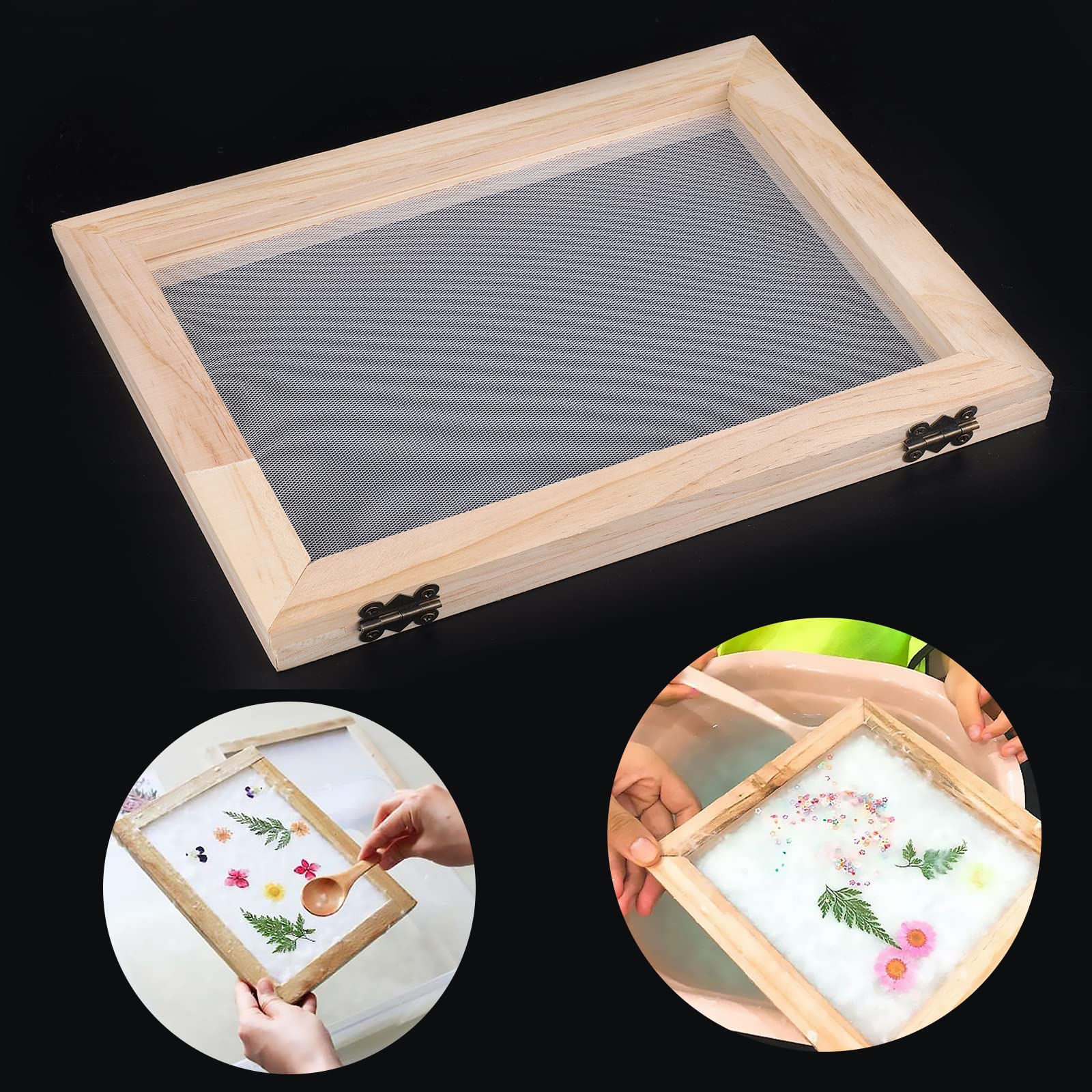 Luter - Kit de fabricación de papel de madera, incluido el papel de madera, fabricación de marcos de moldes y mallas, manualidades para papel de bricolaje, flores secas y artesanías (25 x 34 cm)