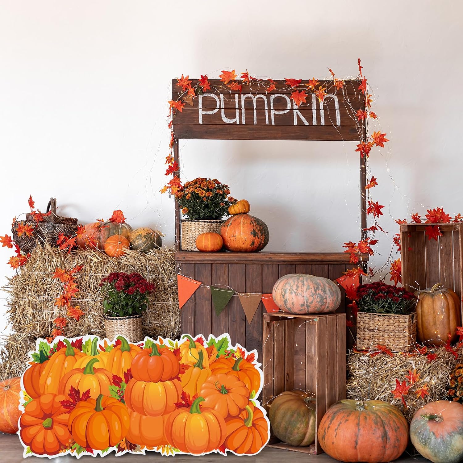 Geelin 24" H Pumpkin Cardboard Cutout Stand up Thanksgiving Party Decoration Pumpkin Maple Leaf Harvest Backdrop Life Size Photo Props for Thanksgiving Fall Festival Background