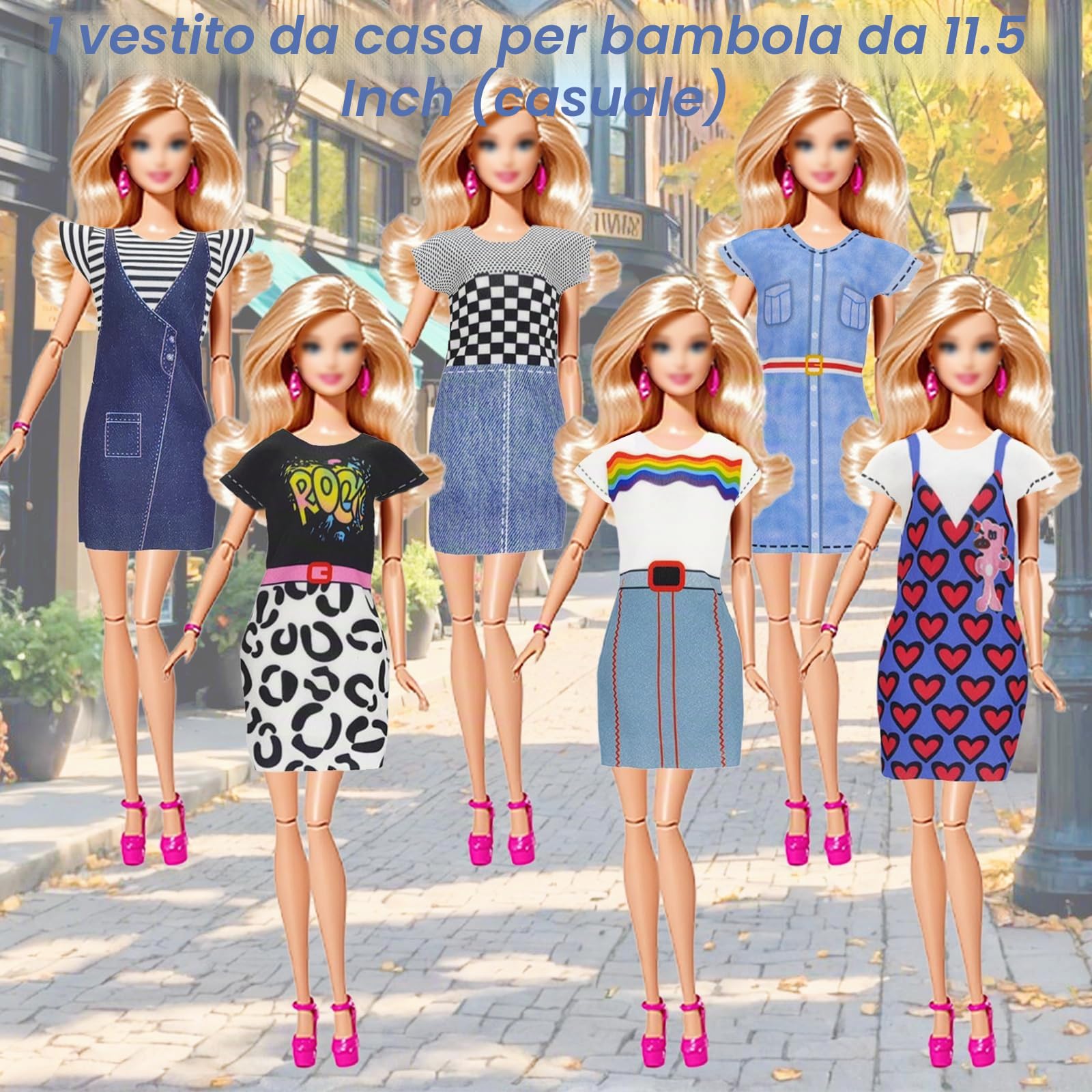 Set di 18 vestiti per bambola, elegante con colletto in pelle di jeans, mantello in pelliccia, abbigliamento sportivo per la casa