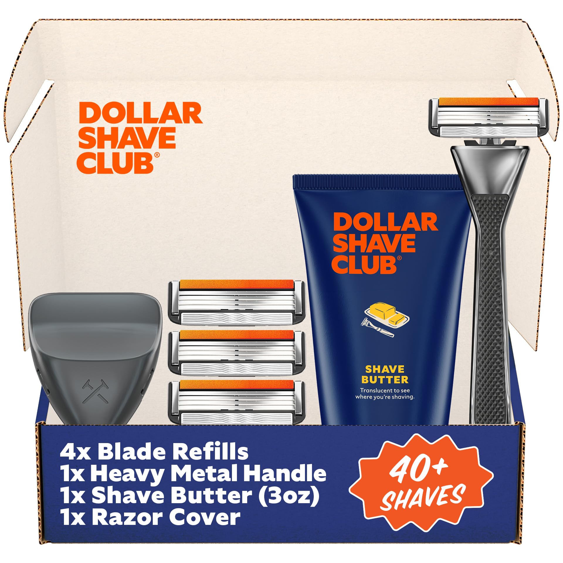 Dollar Shave Club | The VIP Shave Set | 4 Swift Rinse Refill Cartridges, 1 Heavy Metal Handle, 1 Shave Butter 3 ounce, 1 Razor Cover, Razors for Men
