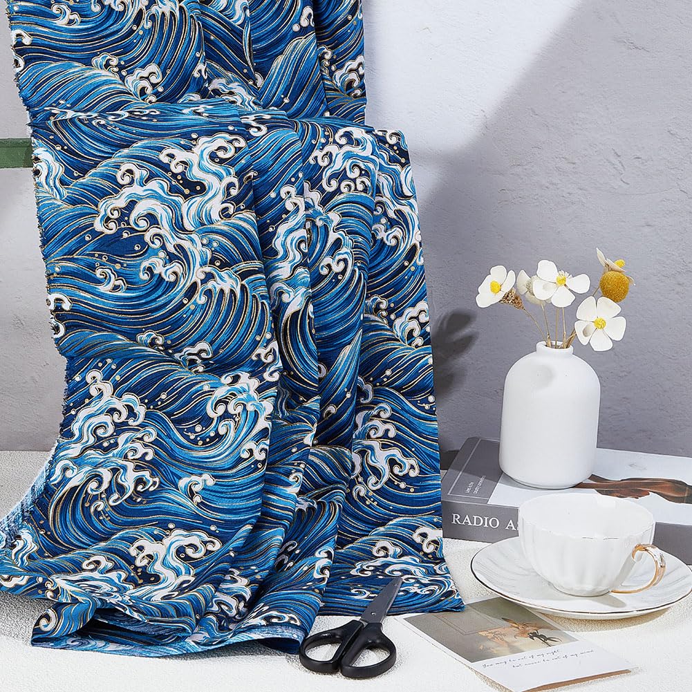 MAYJOYDIY 1 * 1.5m Dark Blue Japanese Sea Wave Cotton Fabrics Japanese Style Quilting Fabric Bronzing Design for Sewing Clothing Bag Tablecloth Sofa Pillow DIY Crafts - Image 4
