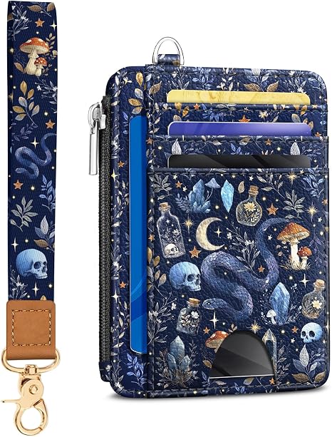 Kelvoris Credit Card Holder Small Wallet Women, Slim RFID Keychain, Gothic