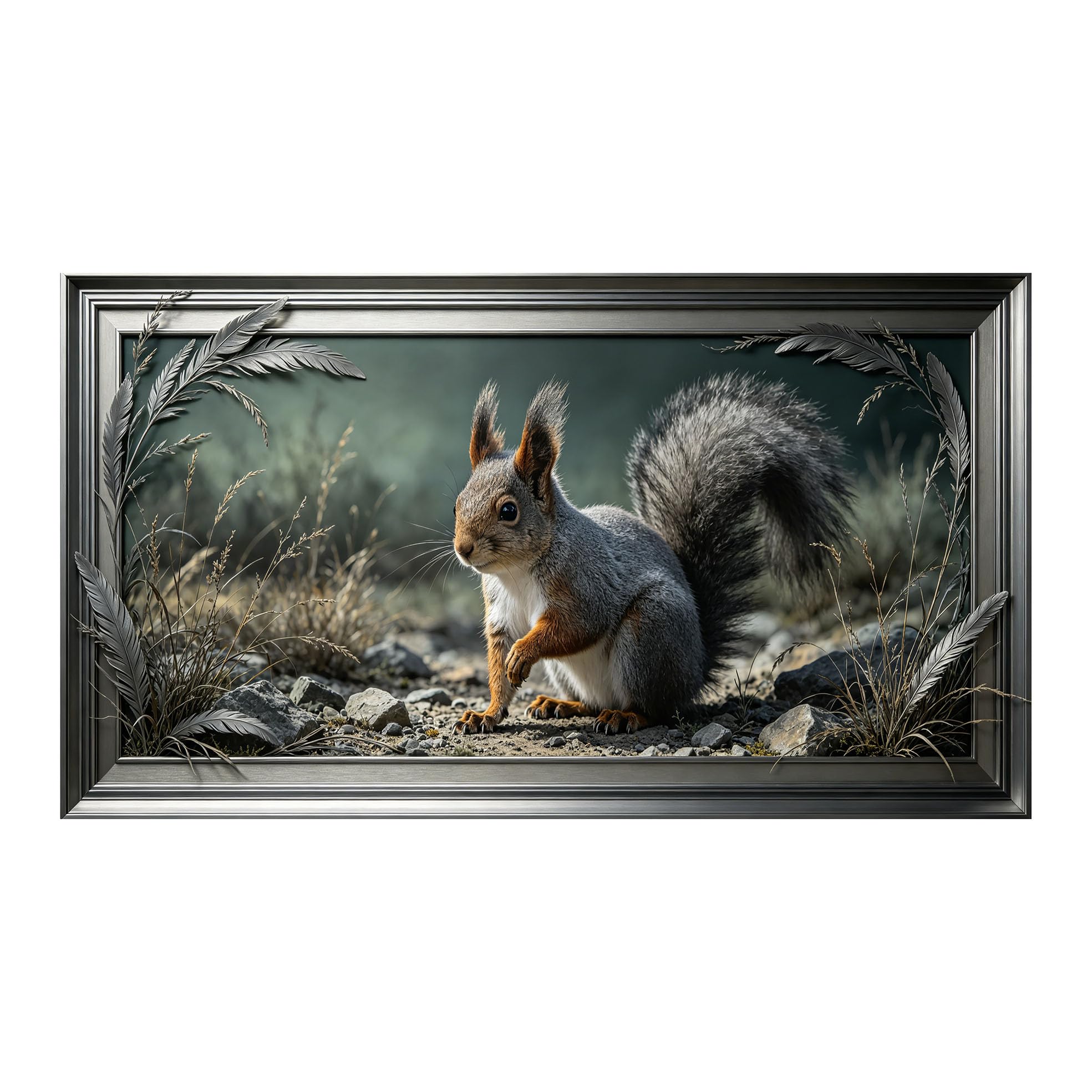 Yzpallescene 3D 3D Framed Wall Art 50cm×90cm Realistic Forest Squirrel Wildlife Photography Large Size SelfAdhesive Removable Wall Decor Prints Artwork for Living Room Bedroom Office