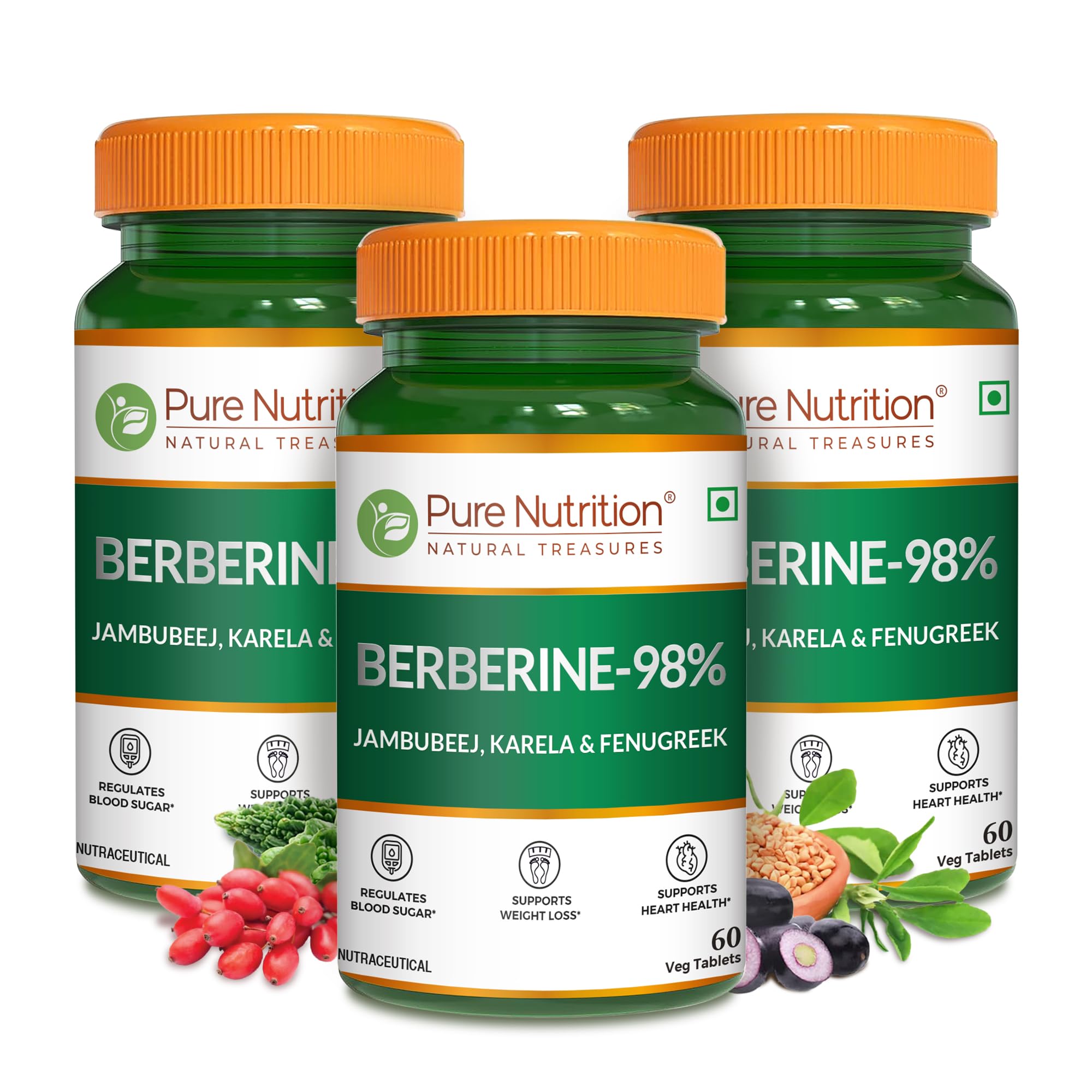 Pure Nutrition BERBERINE 98%, 180 Veg Tablets (60x3) supplement with Jamubeej, Karela, Fenugreek extract -Helps in weight management, Balance sugar level & Support Heart Health (B0DCSQW651) Amazon Price History, Amazon Price Tracker