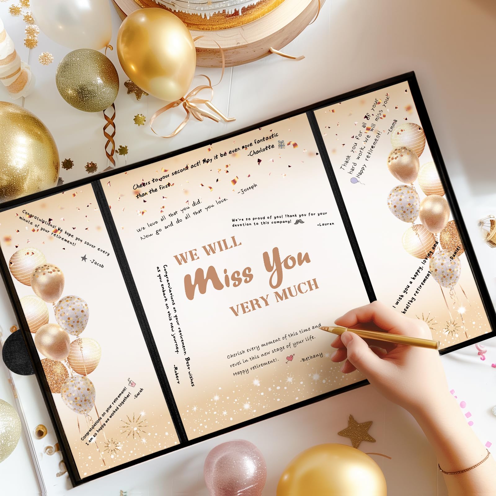 Black Gold Retirement Party Decorations, Retirement Guest Book to Sign, Happy Retirement Decorations, Retirement Gifts for Women and Men, Happy Retirement Signature Board for Retirement Party Supplies