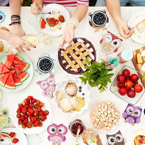 Miniatura 5 de YLOLUL Juego de 10 posavasos de pintura de diamantes en forma de estrella, para bricolaje, 4 de julio, posavasos con soporte de pintura de diamantes