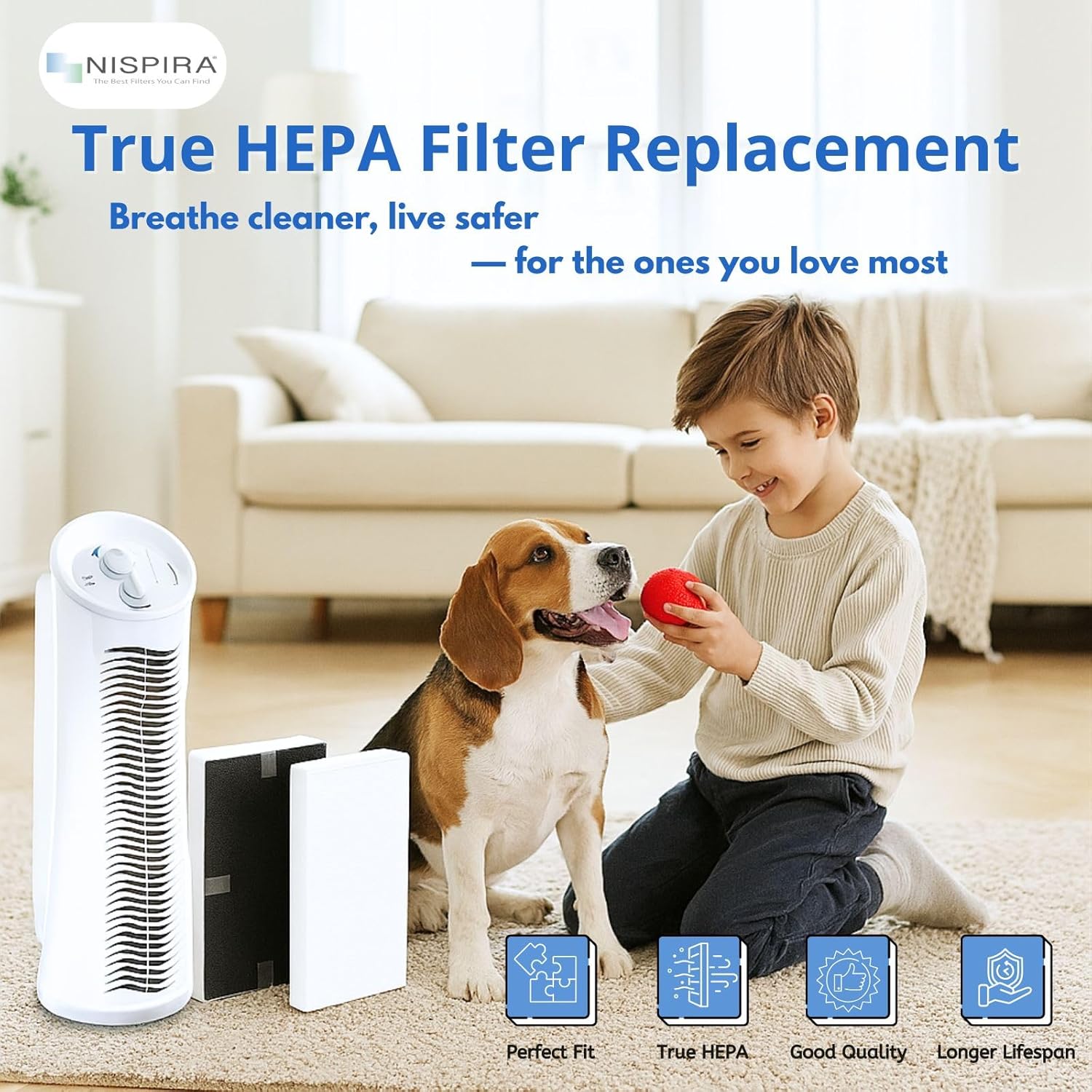 Nispira U Filter HRF201B Replacement 2-in-1 HEPA Activated Carbon For Honeywell Febreze Air Purifier FRF102B FRF101B | FHT190 FHT180 FHT170 HHT270 HHT290 | Removes Smoke, Pollen, Dust | 2 Packs - Image 2