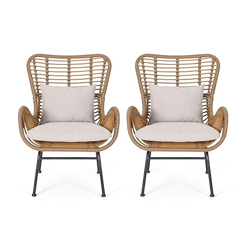 GDFStudio Outdoor Wicker Club Chairs with Cushions (Set of 2),