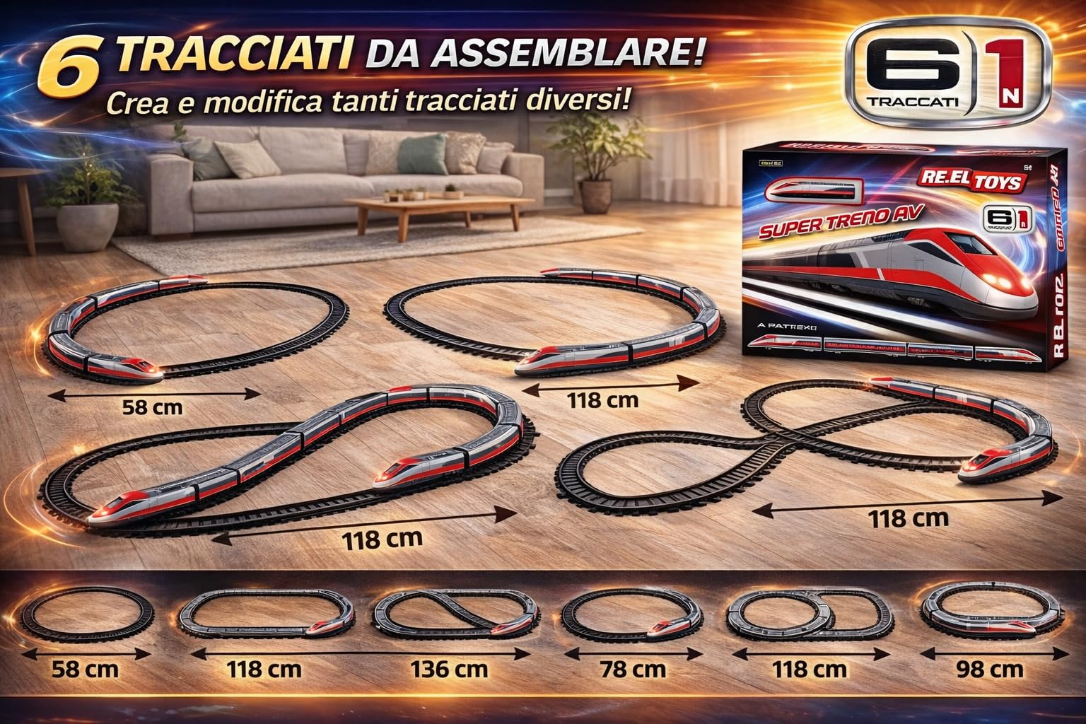 Treno giocattolo per bambini, Trenino Elettrico per Bambini 2 in 1 con Pista da Corsa Set Treno Giocattolo per Ragazze Ragazzi di 3 4 5 6 Anni Trenino Elettrico 6 in 1 con Pista, a Batterie