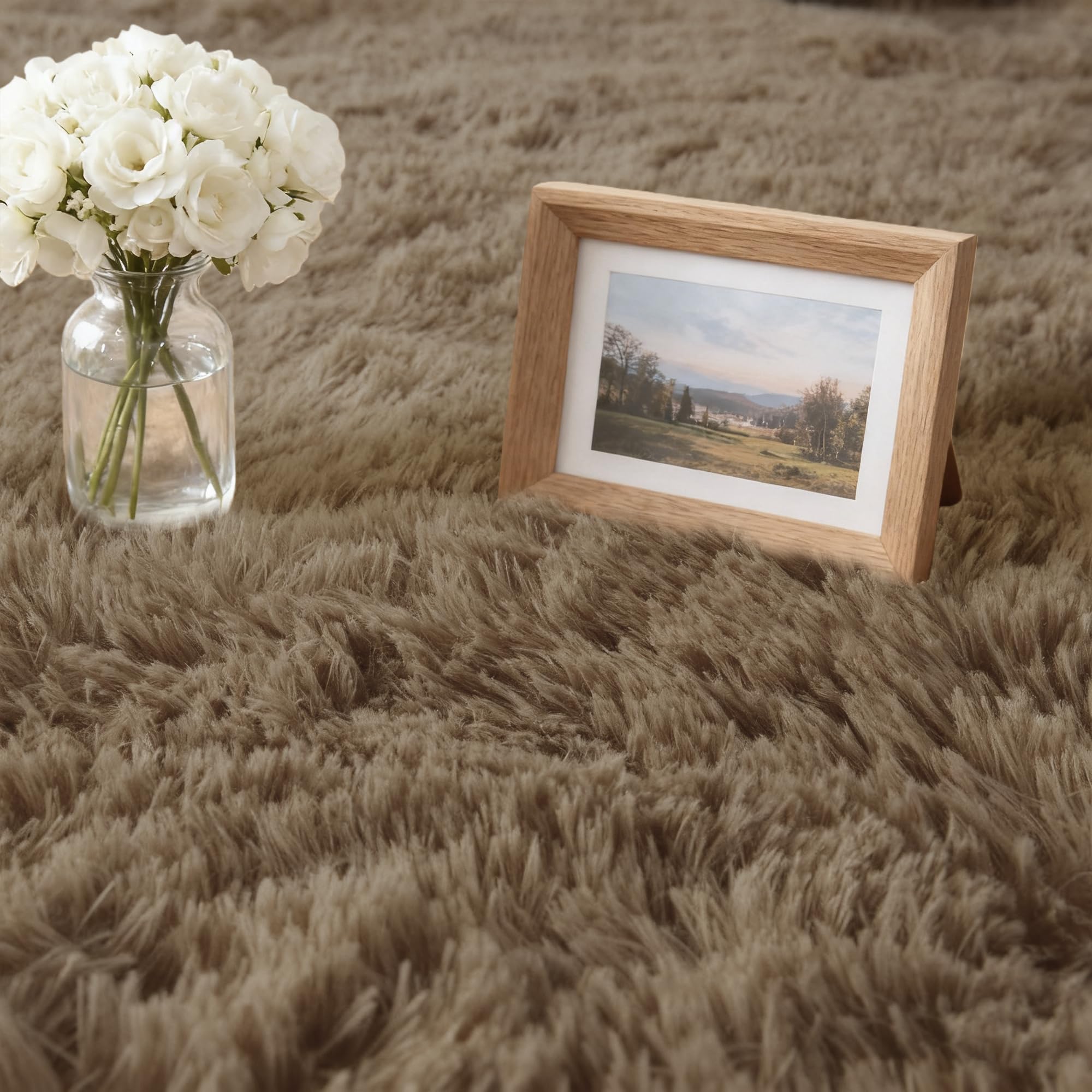 Tapis de Salon 240 x 260 cm Lavable Soft Fluffy Area Rugs Tapis Lavable, Antidérapant, Extra Large, Pelucheux et Moderne, pour Salon Chambre Filles Enfants, Chameau