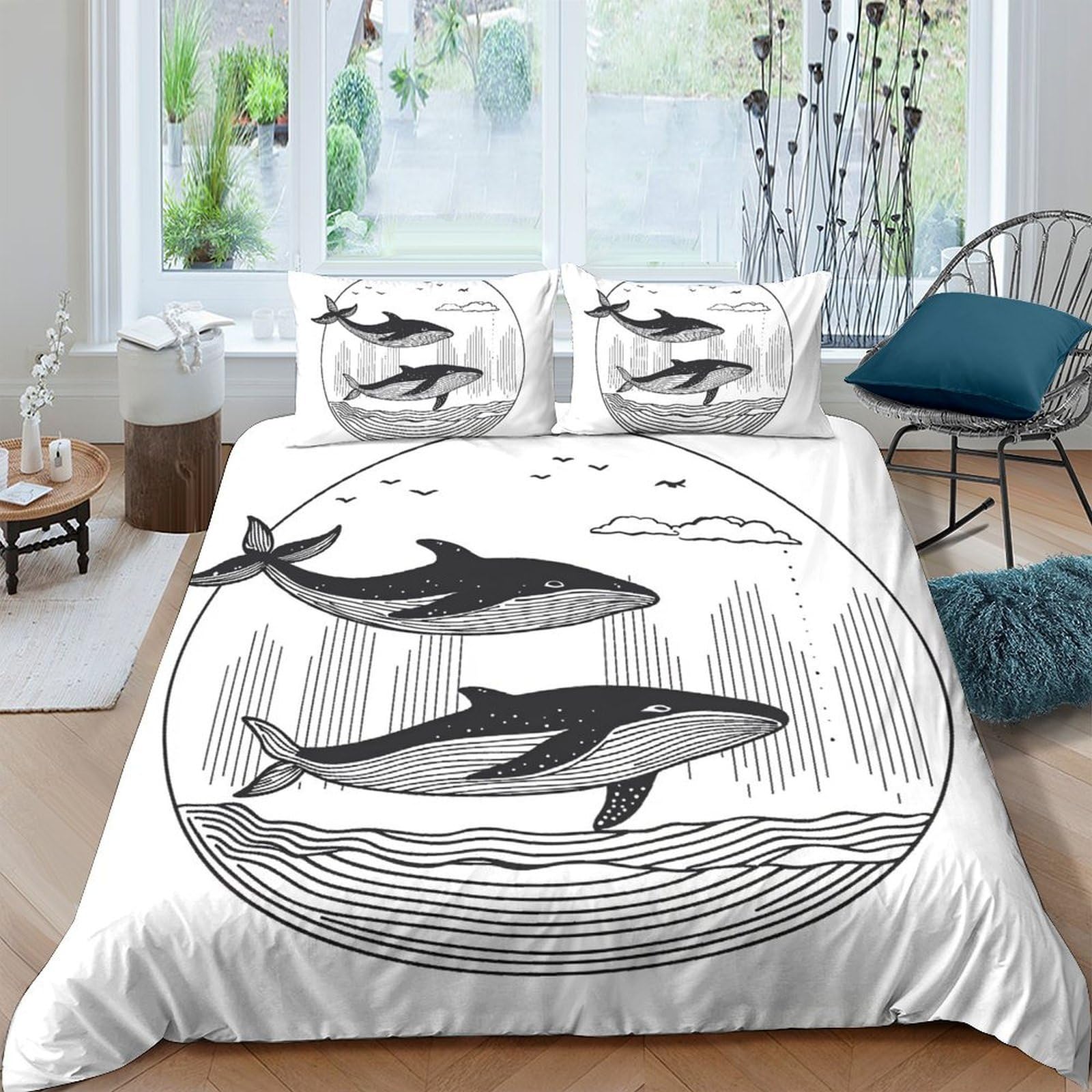Ctjqhvkz Style-6 3D Printed Orca Ocean Fitted Sheet Microfiber Soft Waterproof Whale Bed Cover For Bedroom Guest Room Decor Single（135X200cm）