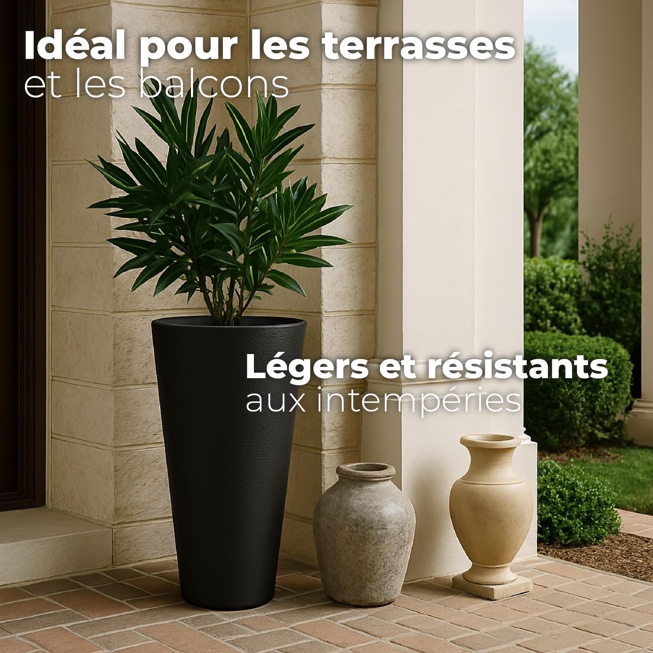 Pot de fleurs haut pour intérieur. Pot de fleurs haut pour intérieur, extérieur et terrasse. 30 cm (2 pièces) Lot de 2 pots de fleurs hauts et étroits décoratifs en plastique.
