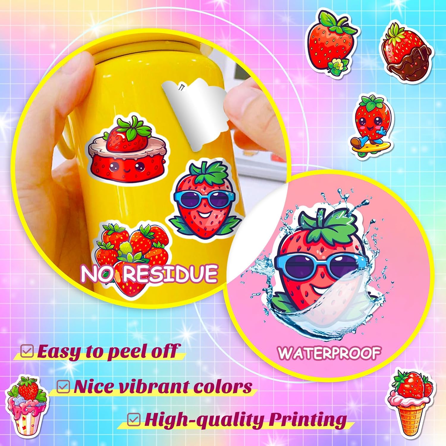 50PCS Cute Strawberry Stickers for Kids,Girls, Teens, Cute Meme Strawberry Vinyl Waterproof Stickers for Water Bottles, Laptop, Phone, Luggage, Trendy Vegetable Stickers Bulk, Party Supplies