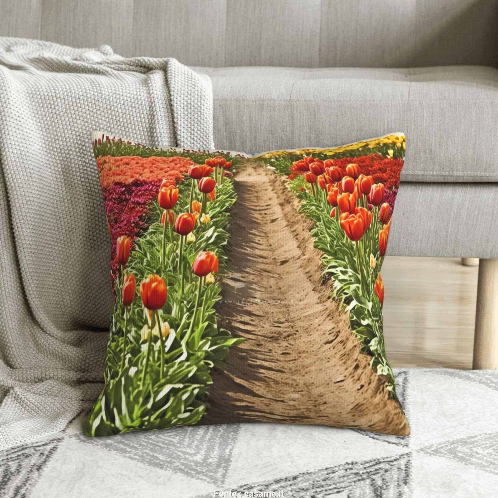 Housse de coussin velours côtelé haut de gamme 40,6x40,6 cm motif jardins de salon