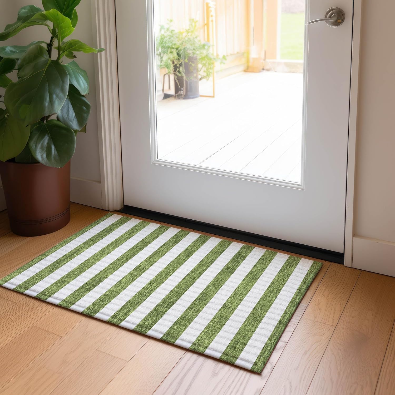 Addison Rugs Chantille ACN528 Green 1'8" x 2'6 Indoor Outdoor Area Rug, Stain Resistant, Machine Washable, Non Shedding, Bedroom, Living Room, Dining Room, Kitchen Rug