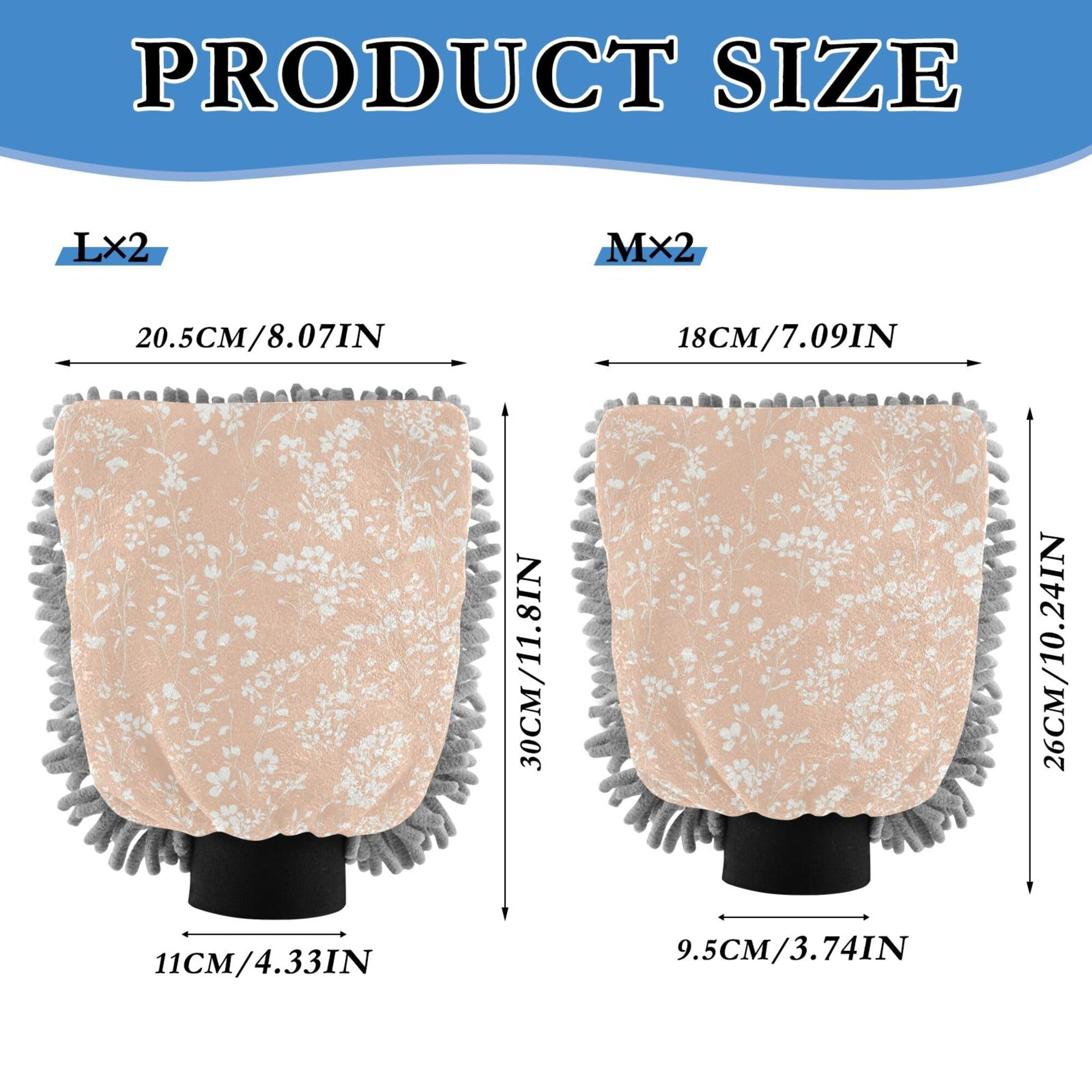 Autumn Flowers Orchid Lily Basil Blush Microfiber Car Wash Mitt 11.8'' Washing Mitts Scratch Free Detailing Gloves for Auto Cleaning