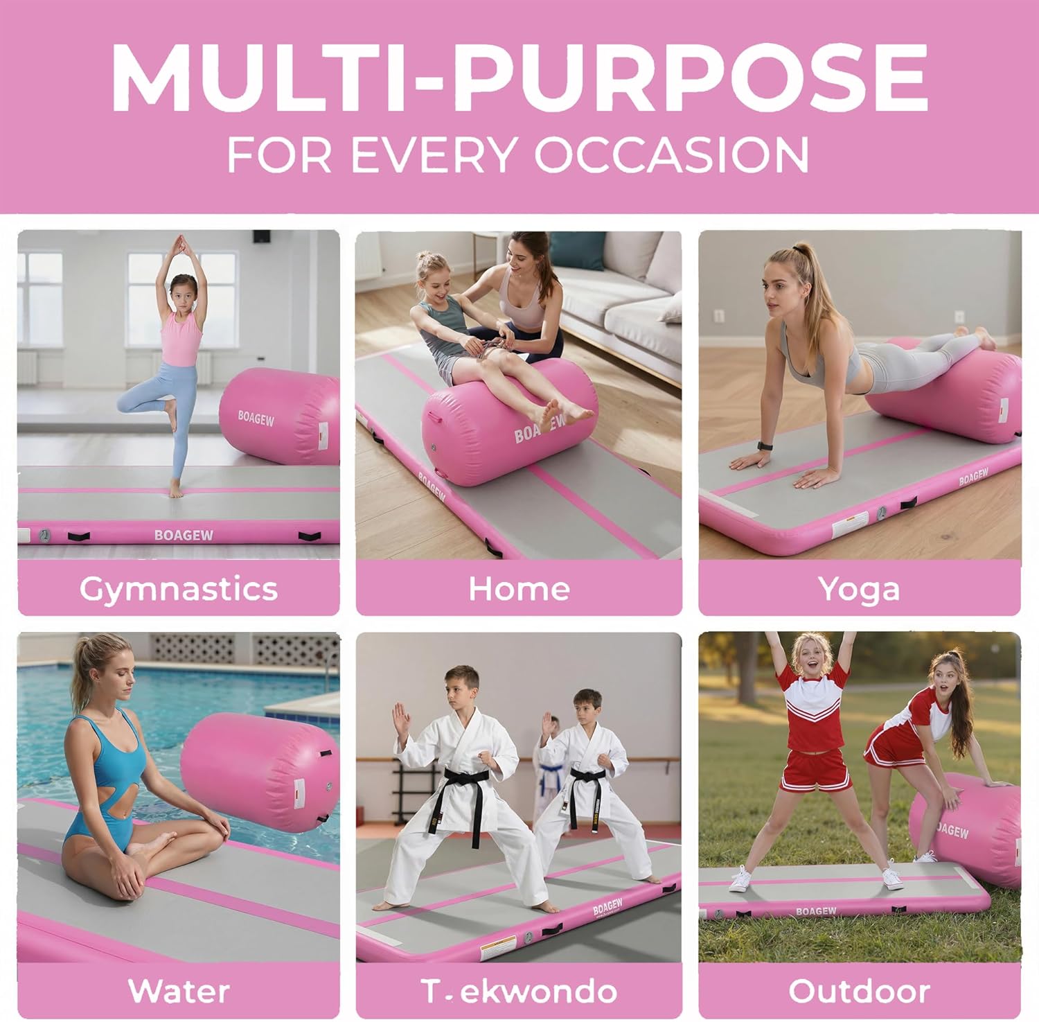 Gymnastics Mat,Air Roller Gymnastics Barrel,Gymnastics Tumble Track Air Track Tumbling Mat for Home Training/ Cheerleading/Gym/Training/Yoga/Beach/Water/Park Outdoor Use with Electric Air Pump