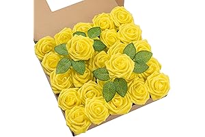 DuHouse 25Pcs Artificial Yellow Roses