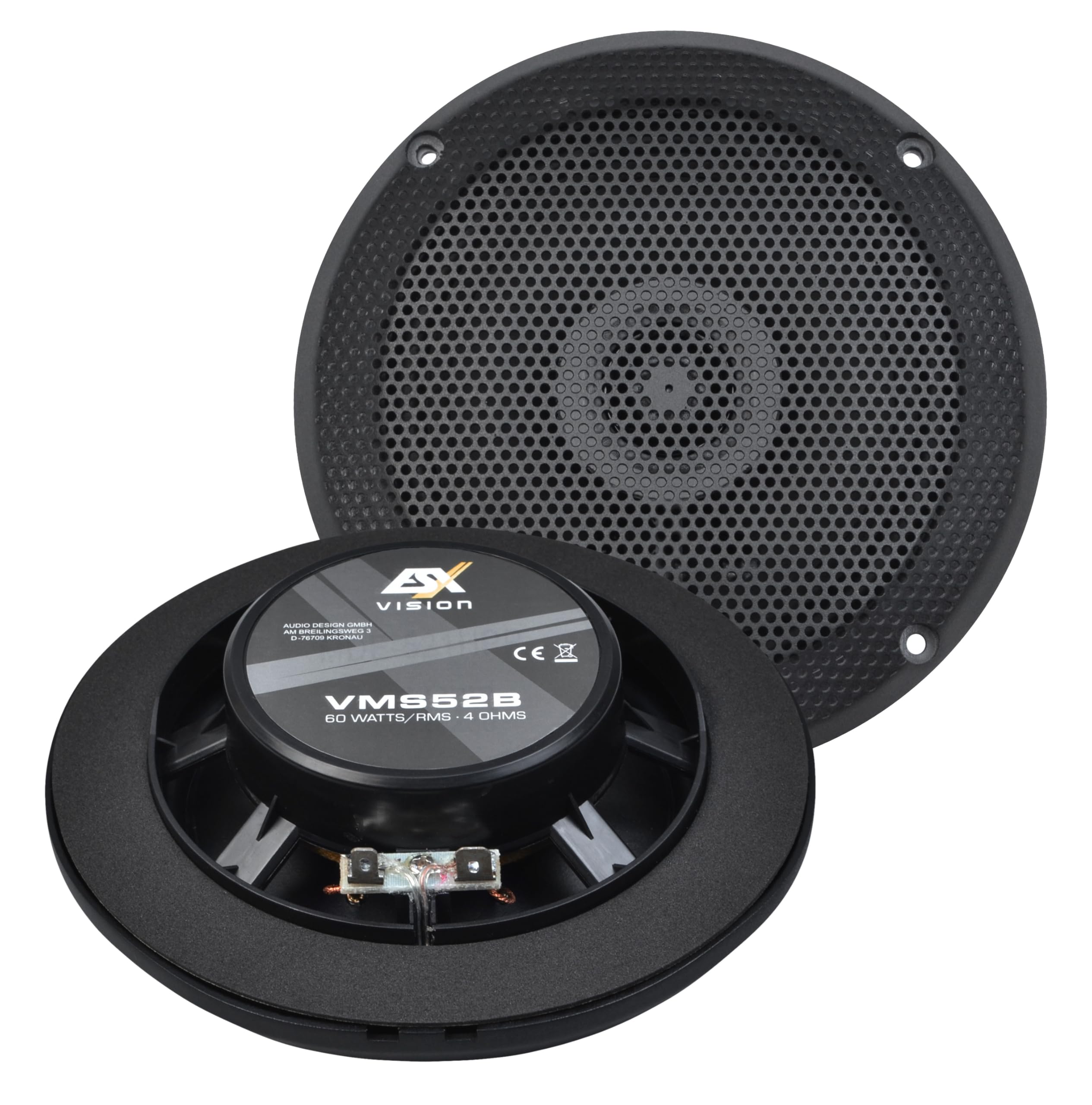 ESX VMS-52B - schwarzer 13 cm 2-Wege-Koax für Marine/Outdoor/Caravan | extrem flach - Einbautiefe 2,5 cm | UV-Beständig und feuchtigkeitsresistent | 1 Paar