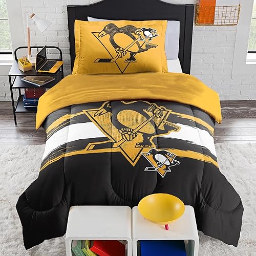 Northwest NHL Pittsburgh Penguins - Juego de edredón y funda de almohada tamaño individualindividual XL