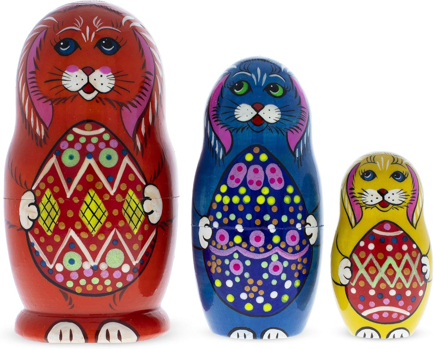 BestPysanky Set of 3 Bunnies with Easter Eggs Nesting Dolls