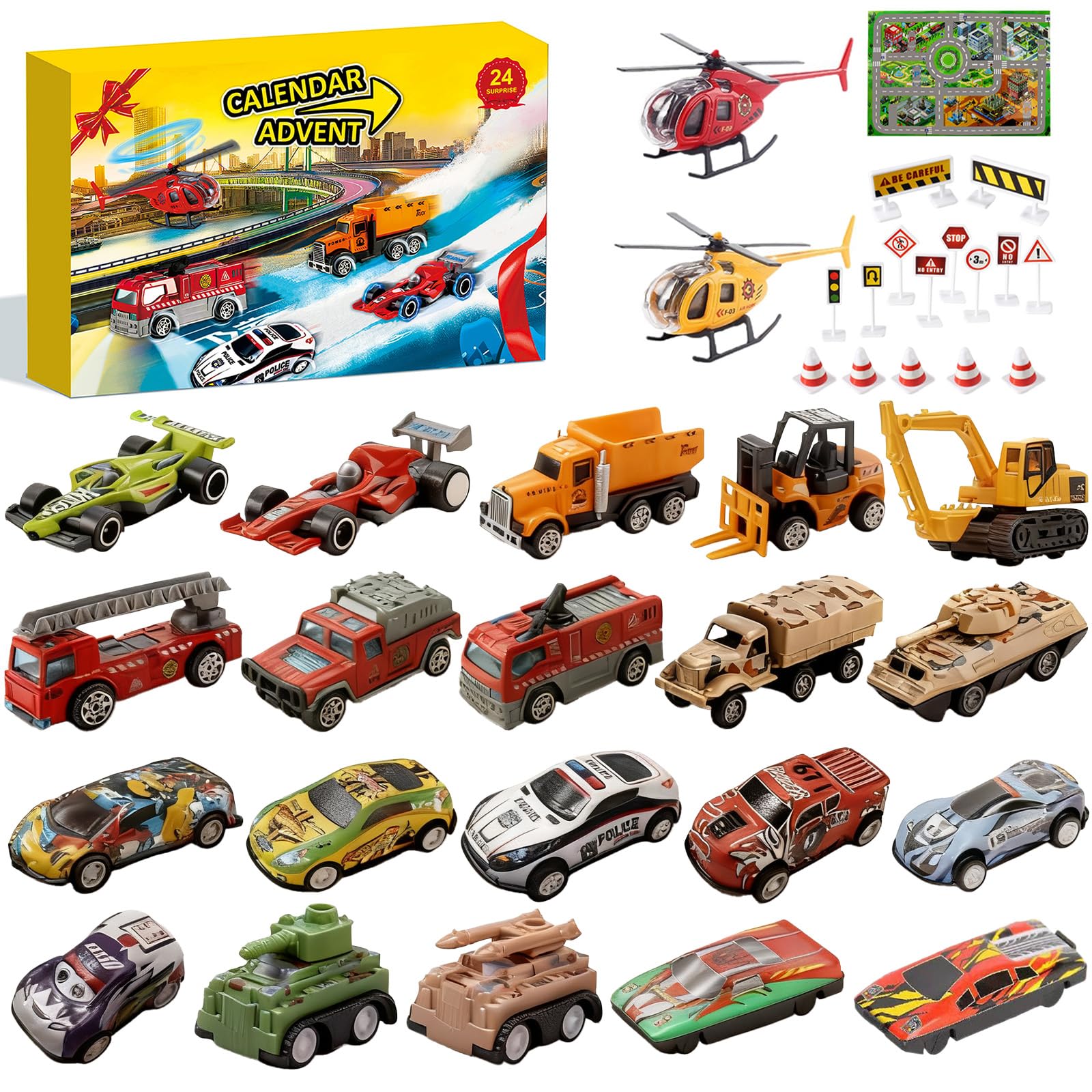 Calendrier De L'Avent 2025 Voitures - 24 Petites Voitures Jouets - Compte à Rebours Noël Pour Enfants 3-6 Ans - Cadeau Garçon Fille