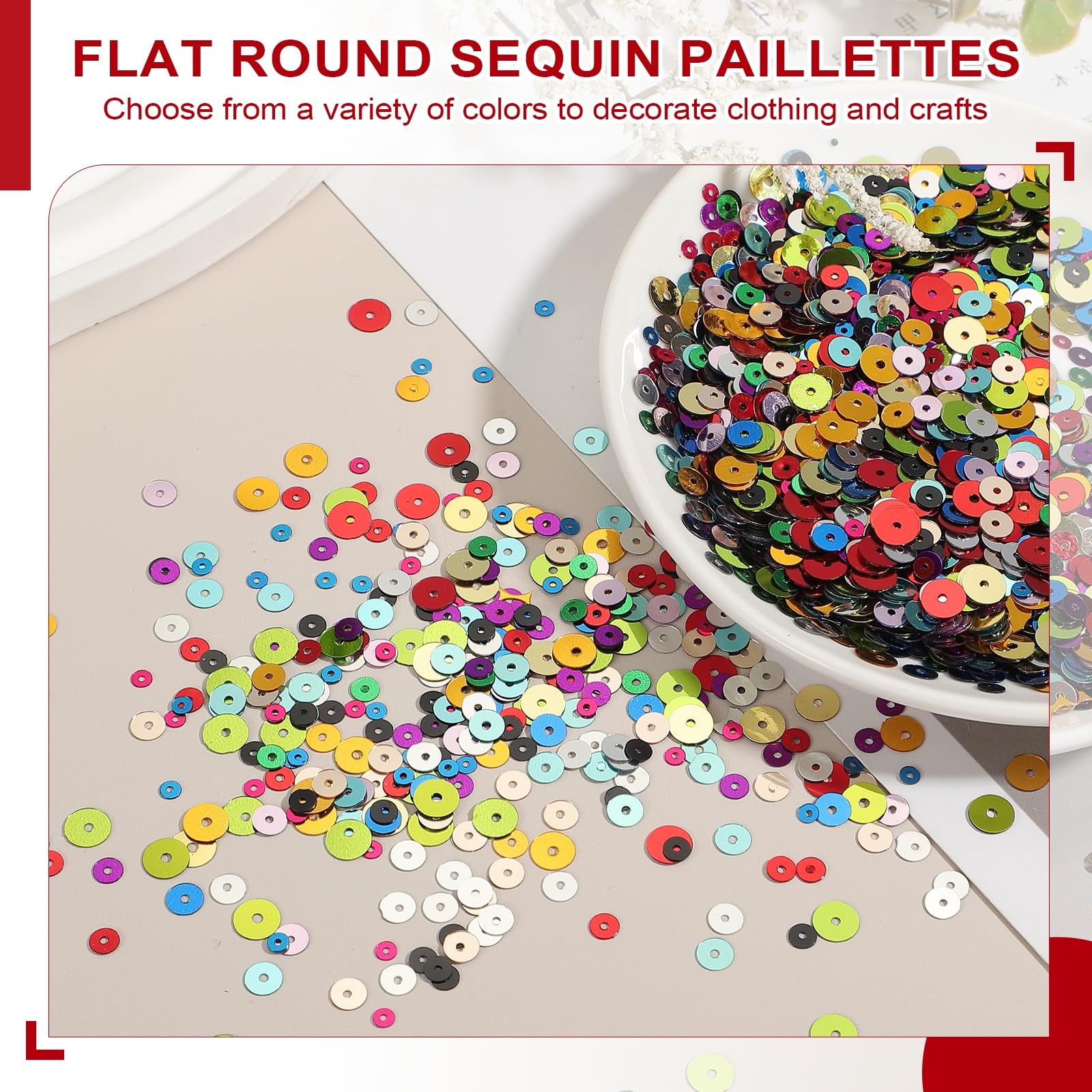sourcing map 30.000 paillette piatte e rotonde, 5 mm, con fori singoli, 100 g, per fai da te, cucito, ricamo, abbigliamento, argento