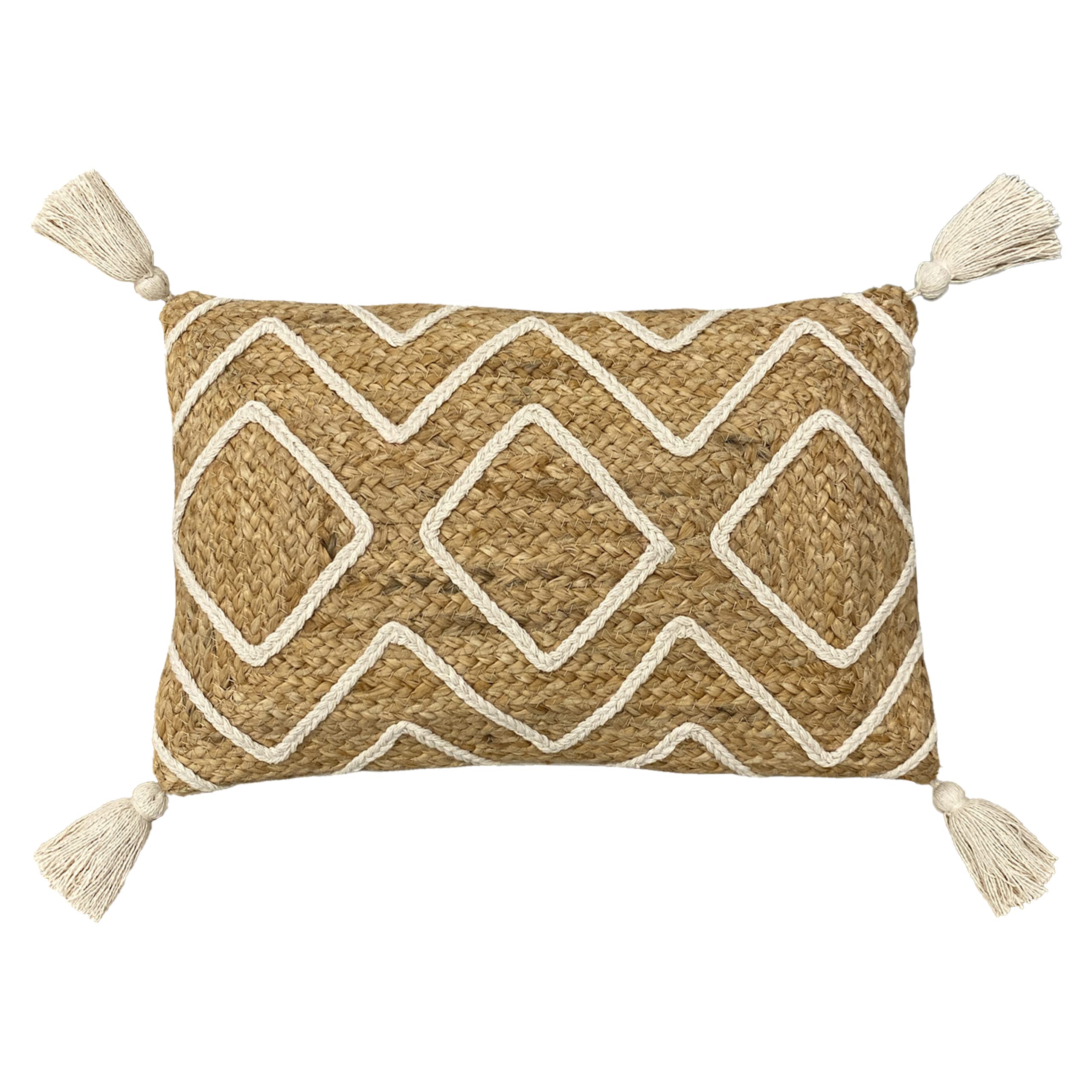 Furn Godi Braided Jute Corner Tasselled Cushion Natural Extra