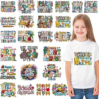 24 Sheets Back to School Dtf Transfers Ready to Press, First Day of School Iron on Transfers for T Shirts Stickers Heat Transfer Vinyl Crafts, Teacher Iron on Decals for Clothes Bags DIY Designs