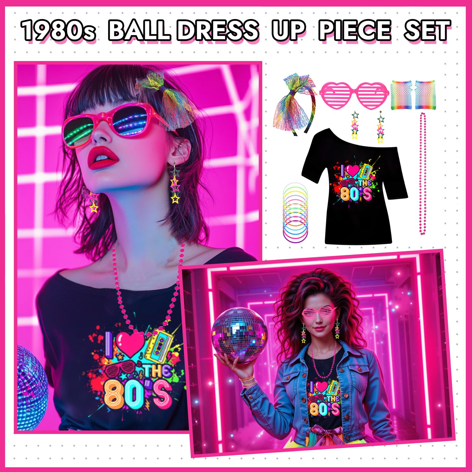 7Pcs 80s Costume Accessories Set - Image 4