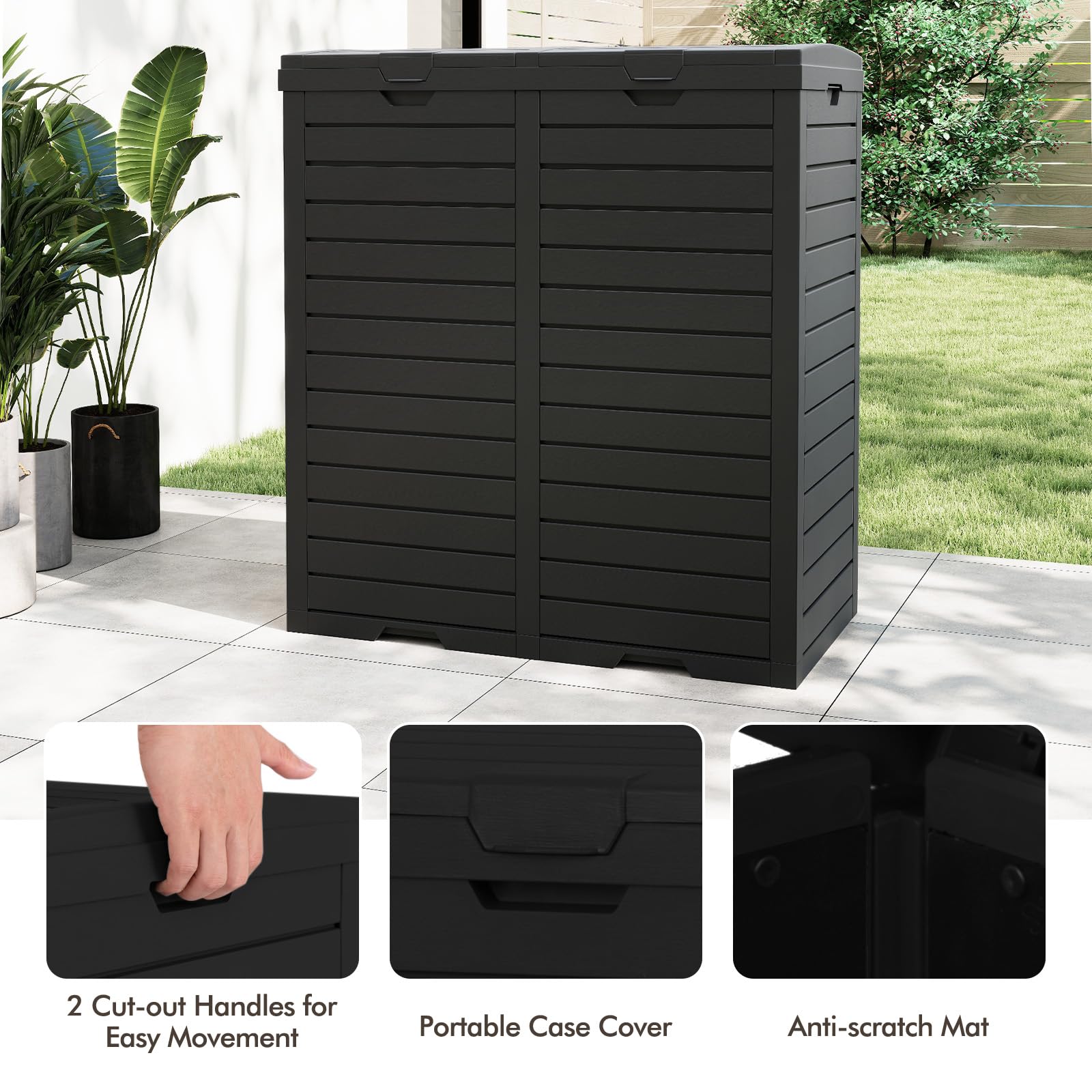 LIFEZEAL Poubelle extérieure de 235 l, Double Poubelle de Recyclage avec Couvercle étagé, Poubelle classée imperméable avec Plateau d'égouttement, poignée, conteneur à ordures (Noir)