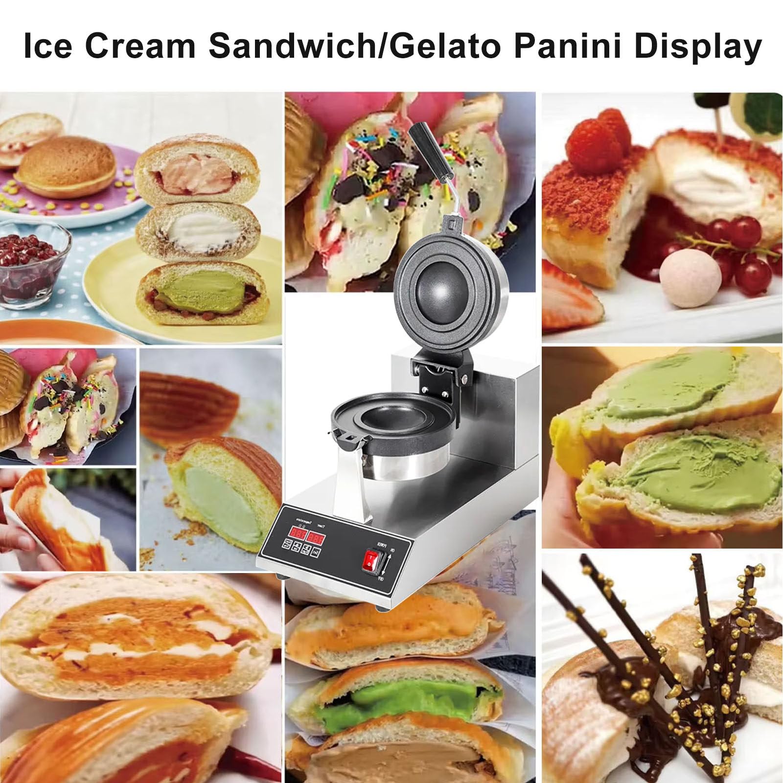 Máquina para hacer hamburguesas, Ice Cream Burger Make Electric Burger Waffle Maker- Pantalla digital, máquina para hornear prensa de hamburguesas antiadherente con temporizador de ajuste y